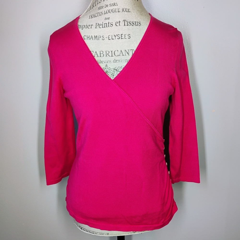 Ann Taylor Wrap Sweater Womens Medium Pink‎ Silk Blend Knit  Office Preppy